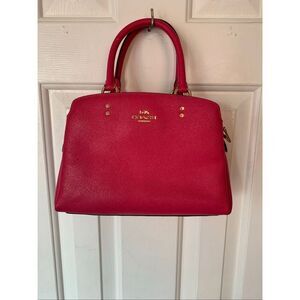 “”SOLD”””COACH Signature Mini Lillie Carryall pink and gold hardware